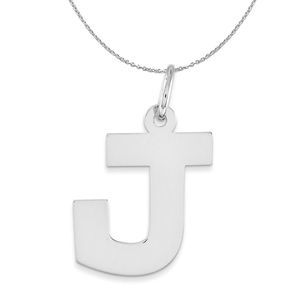 Silver Amanda Collection Medium Block Style Initial J Necklace - 20 In